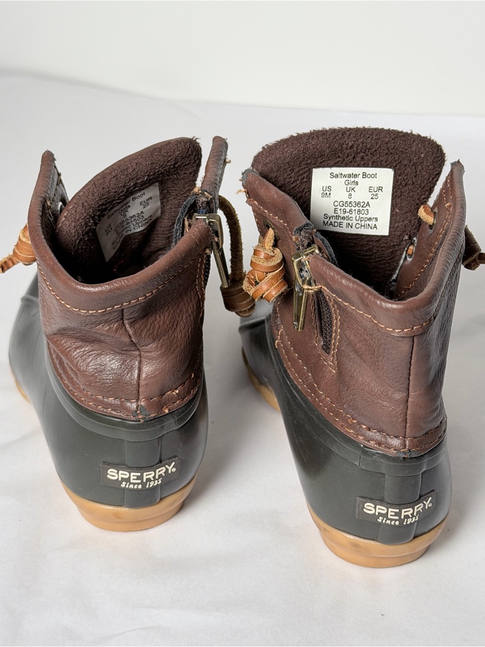 Sperry Kids Brown Leather & Black Rubber Rain Boots with Tan Laces - Picture 4 of 13